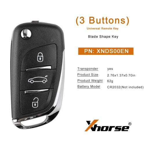 Xhorse XNDS00EN DS Style Wireless Universal Remote Key 3 Buttons (5/10pcs/lot)