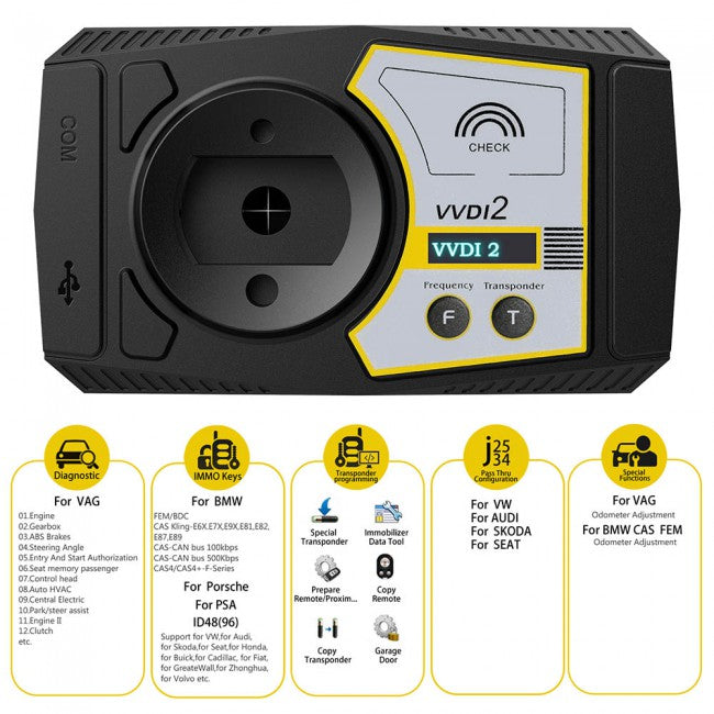 VVDI2 Key Programmer Full with VW/Audi/BMW/Porsche/PSA/BMW FEM/ID48 96bit/ID48 OBDII/MQB/Toyota H All Authorization